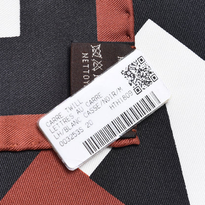 Hermes Silk Lettres Au Carre Scarf 90 Blanc Casse Black Marron 5 of 5