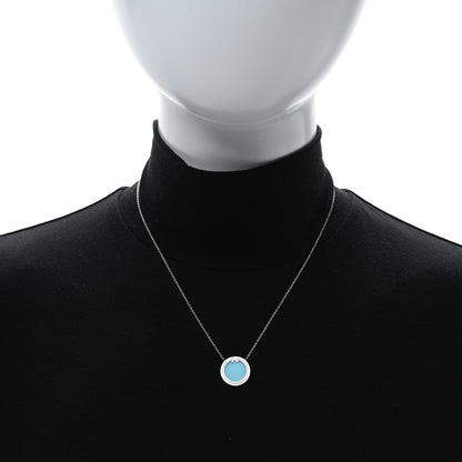Tiffany 18K White Gold Diamond Turquoise T Circle Pendant Necklace 2 of 5