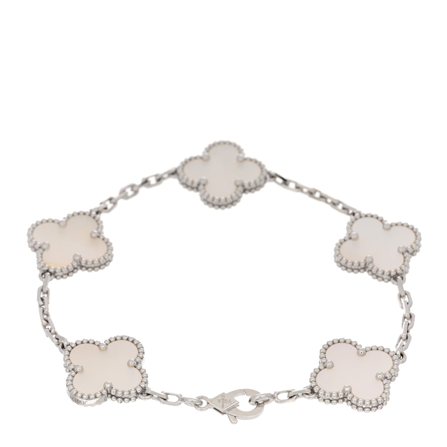 Van Cleef & Arpels 18K White Gold Mother of Pearl 5 Motifs Vintage Alhambra Bracelet 2 of 4