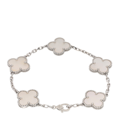 Van Cleef & Arpels 18K White Gold Mother of Pearl 5 Motifs Vintage Alhambra Bracelet 2 of 4