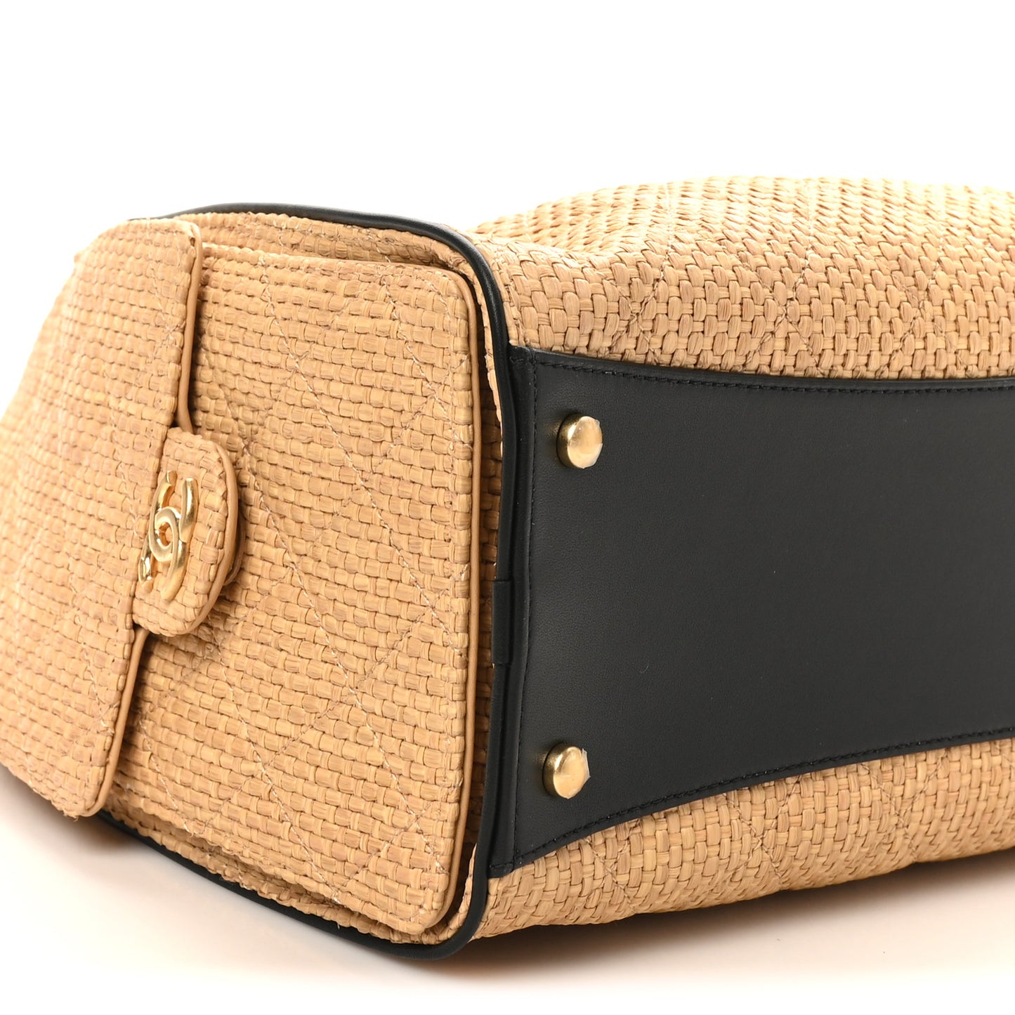 Braided Raffia Calfskin Quilted Small Chanel 25 Handbag Beige Black