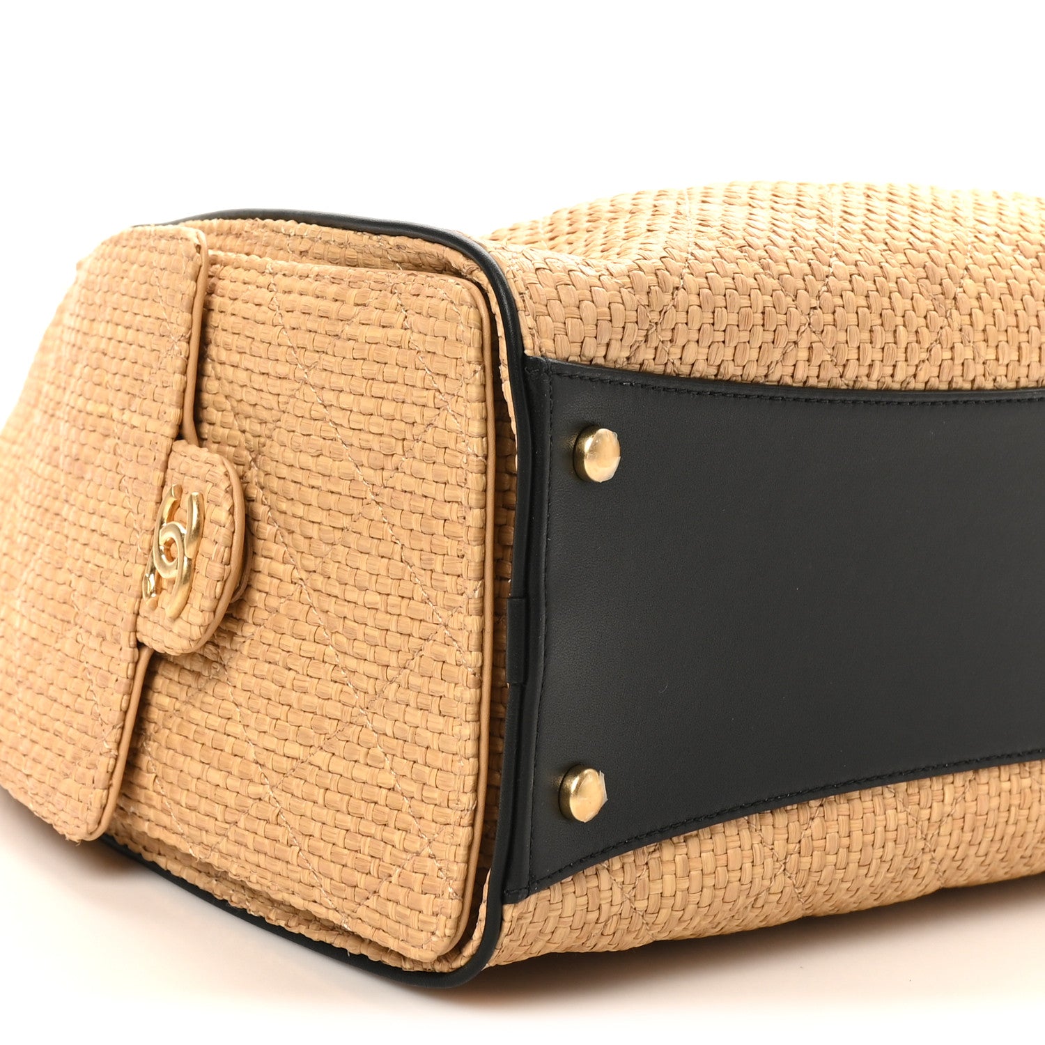Chanel Braided Raffia Calfskin Quilted Small Chanel 25 Handbag Beige Black 9 of 10