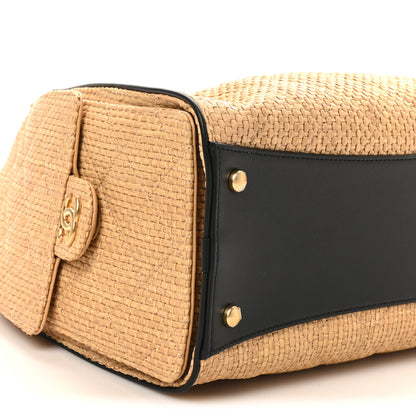 Chanel Braided Raffia Calfskin Quilted Small Chanel 25 Handbag Beige Black 9 of 10