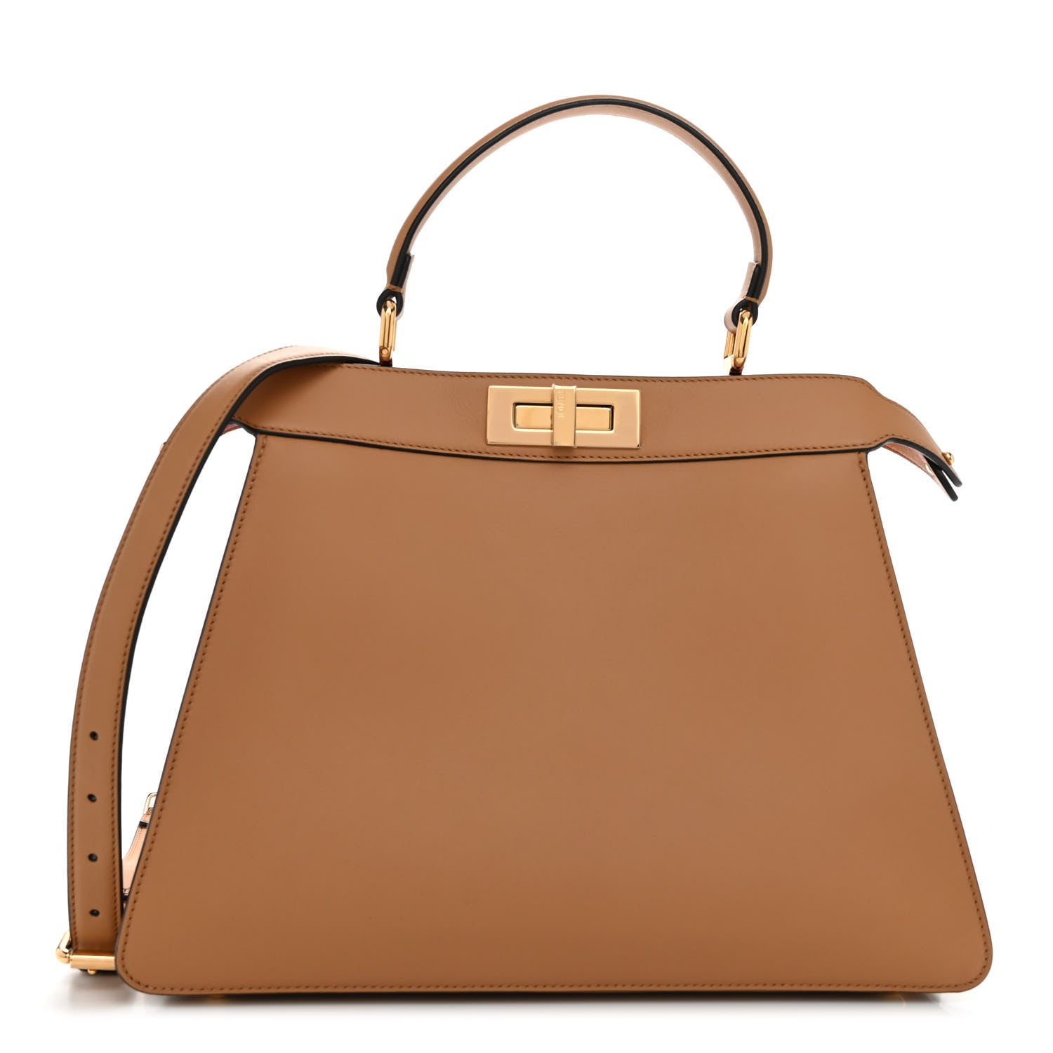Fendi Vitello Seta Nappa FF Striped Embossed Medium Peekaboo I SEE U Satchel Miele Scuro Multicolor 1 of 10