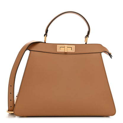 Fendi Vitello Seta Nappa FF Striped Embossed Medium Peekaboo I SEE U Satchel Miele Scuro Multicolor 1 of 10