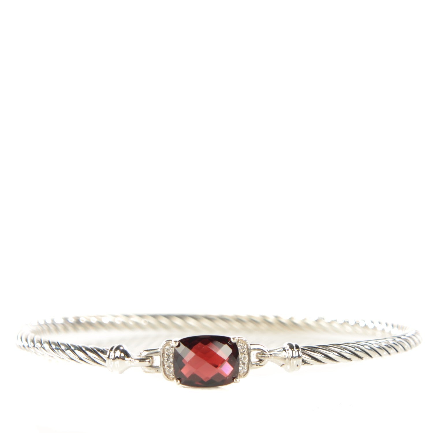 David Yurman Sterling Silver Garnet Diamond 7mm Petite Wheaton Bracelet 1 of 5