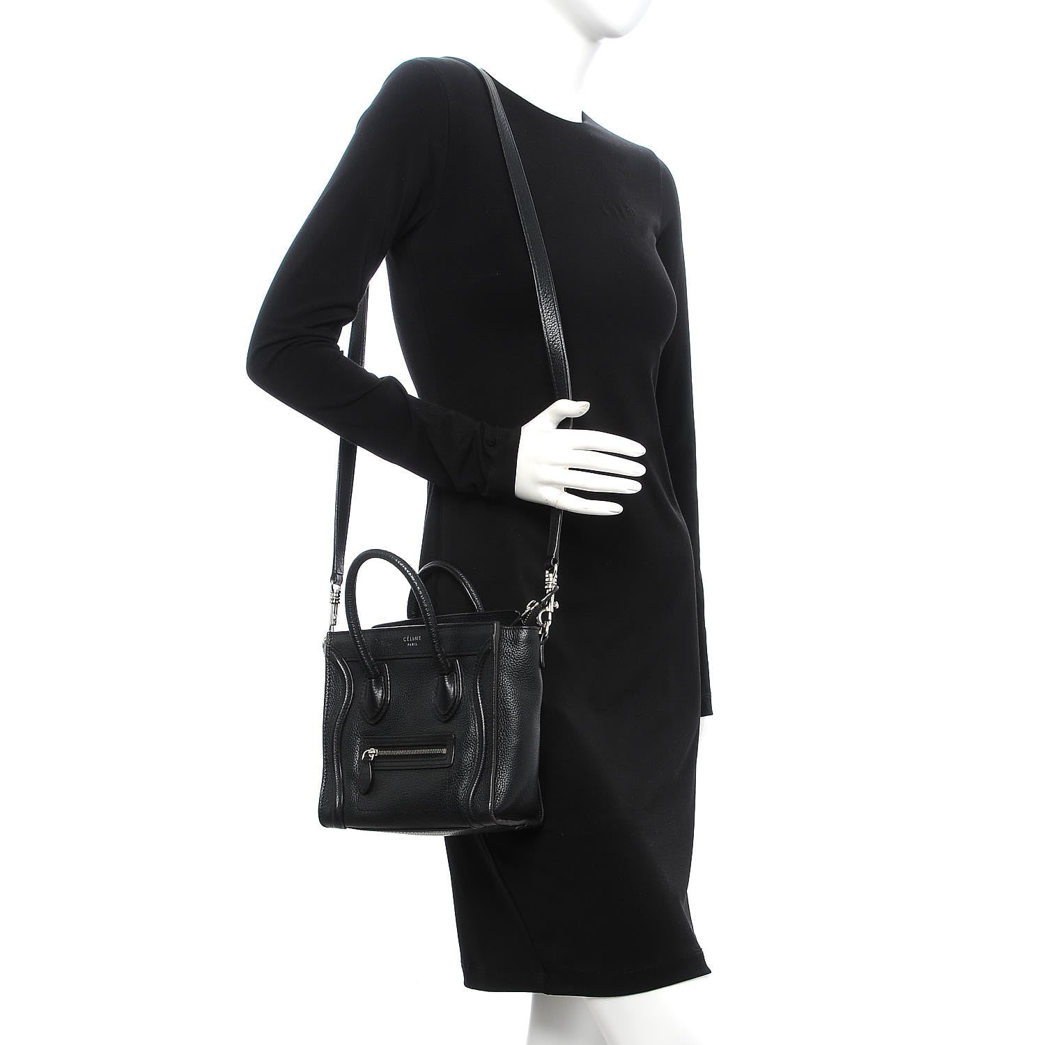 Celine Drummed Calfskin Nano Luggage Black 2 of 15