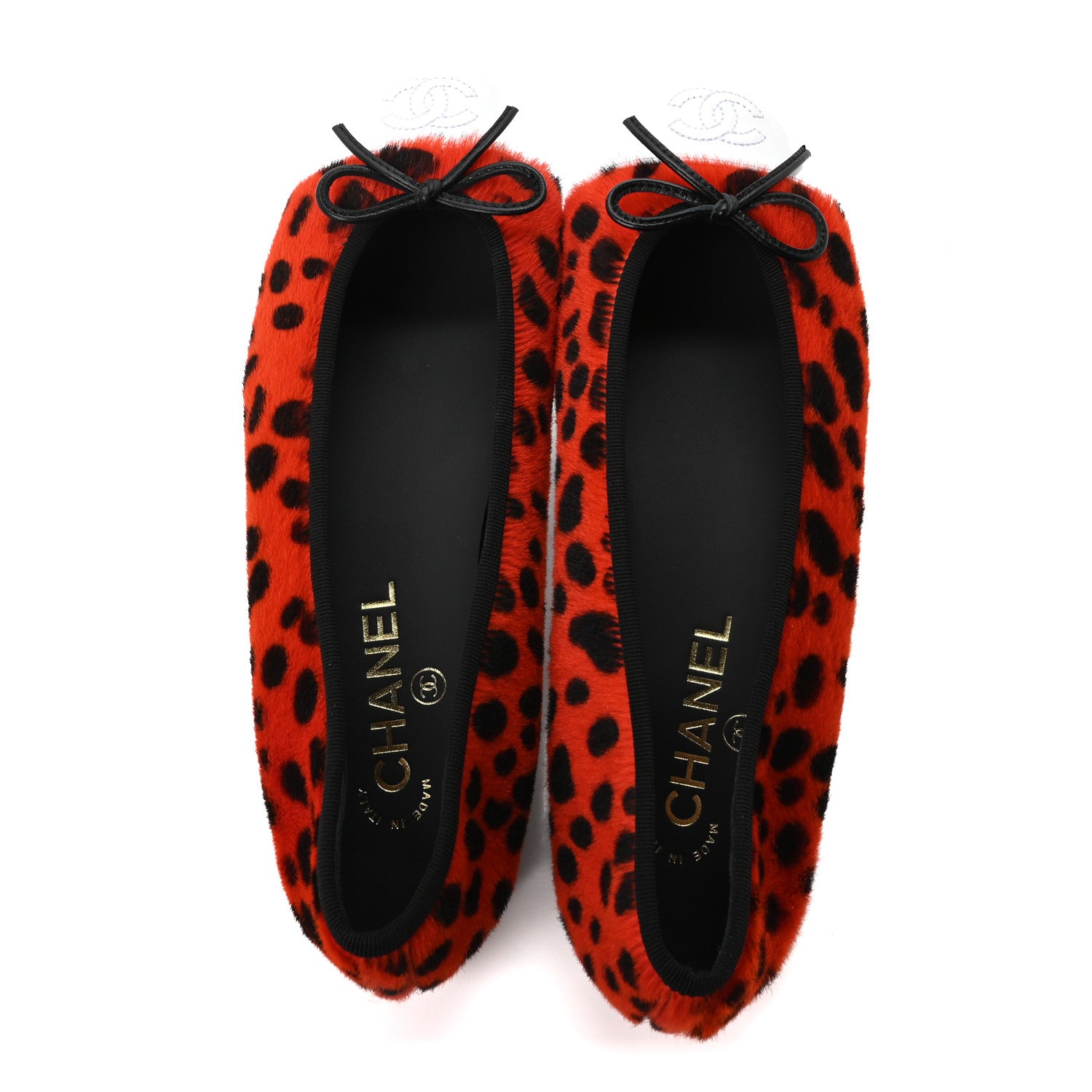Chanel Pony Hair Patent Calfskin Cap Toe CC Ballerina Flats 39 Orange Black White 2 of 10
