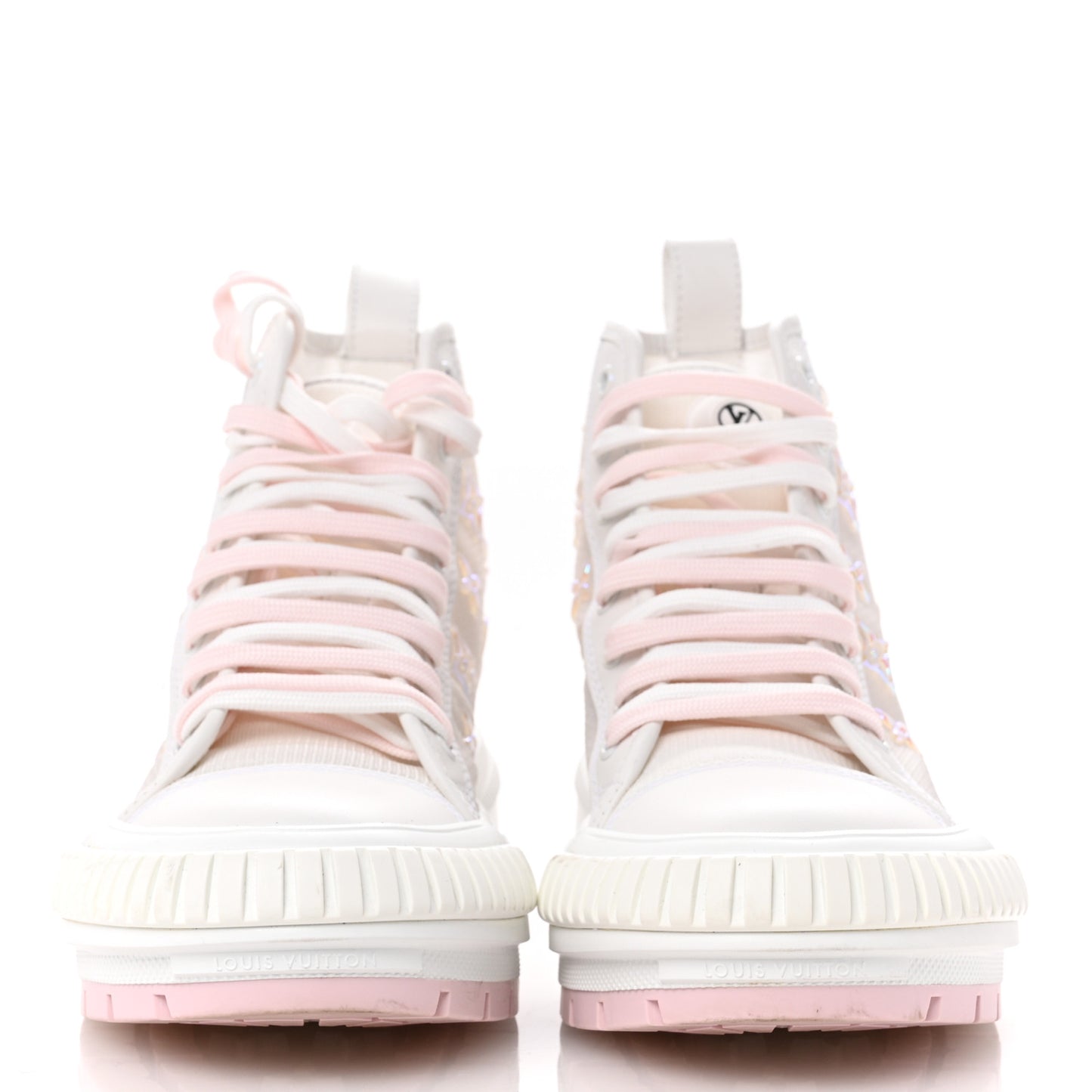 Iridescent Technical Mesh Monogram LV Squad Sneaker Boots 38.5 Rose Clair