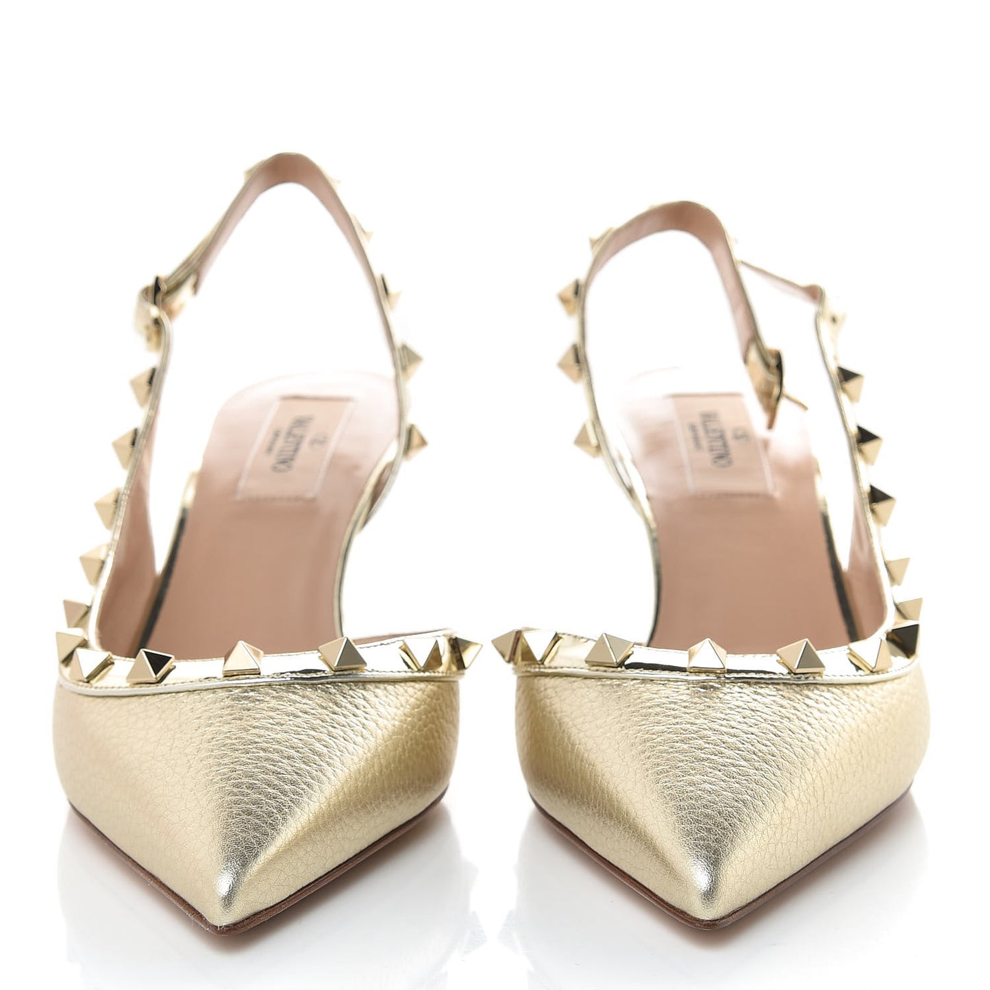Metallic Pebbled Calfskin Rockstud Half D'Orsay Slingback 50mm Pumps 38 Platino