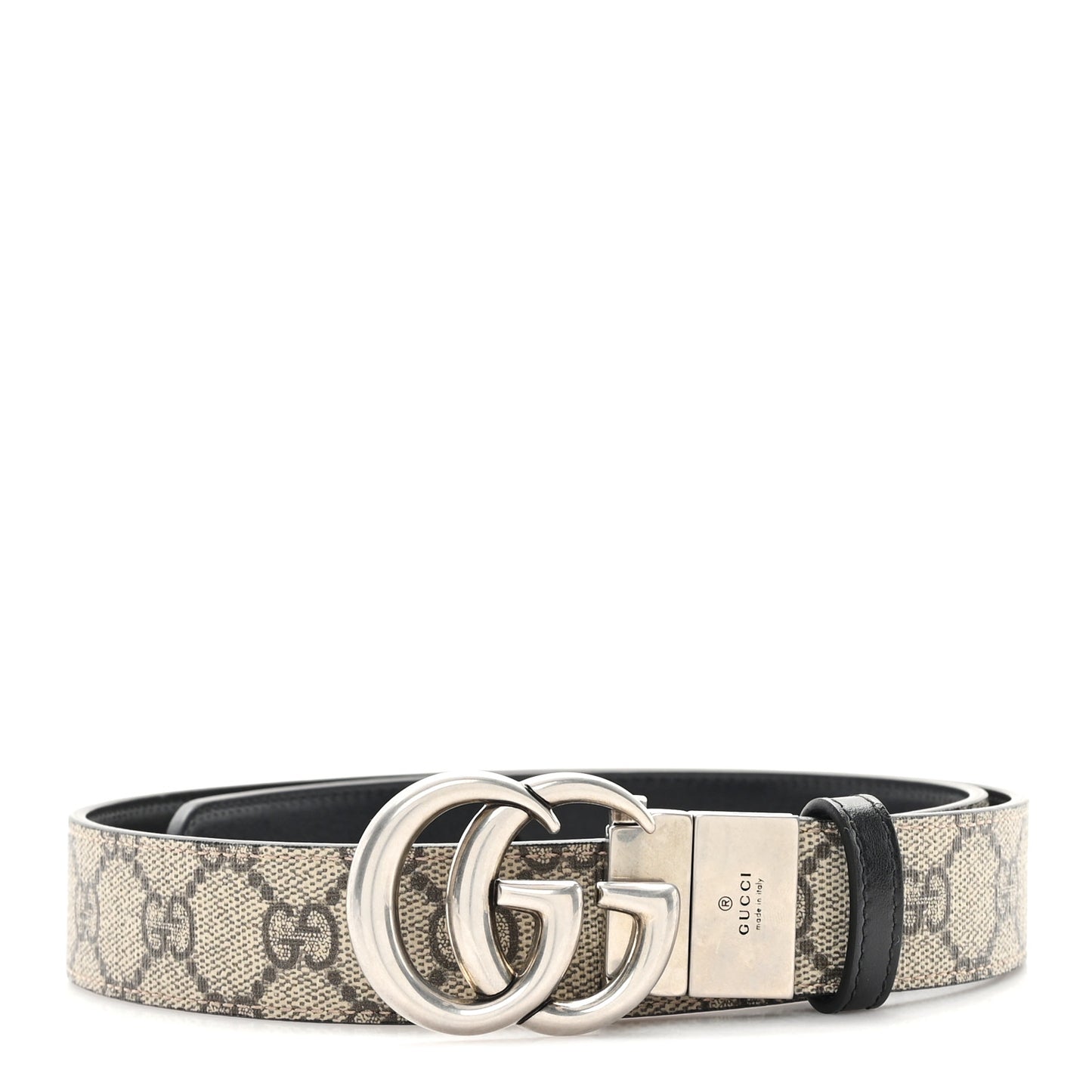 GG Supreme Monogram Plutone Calfskin Palladium Double G Reversible 30mm Belt 80 32 Beige Ebony Black