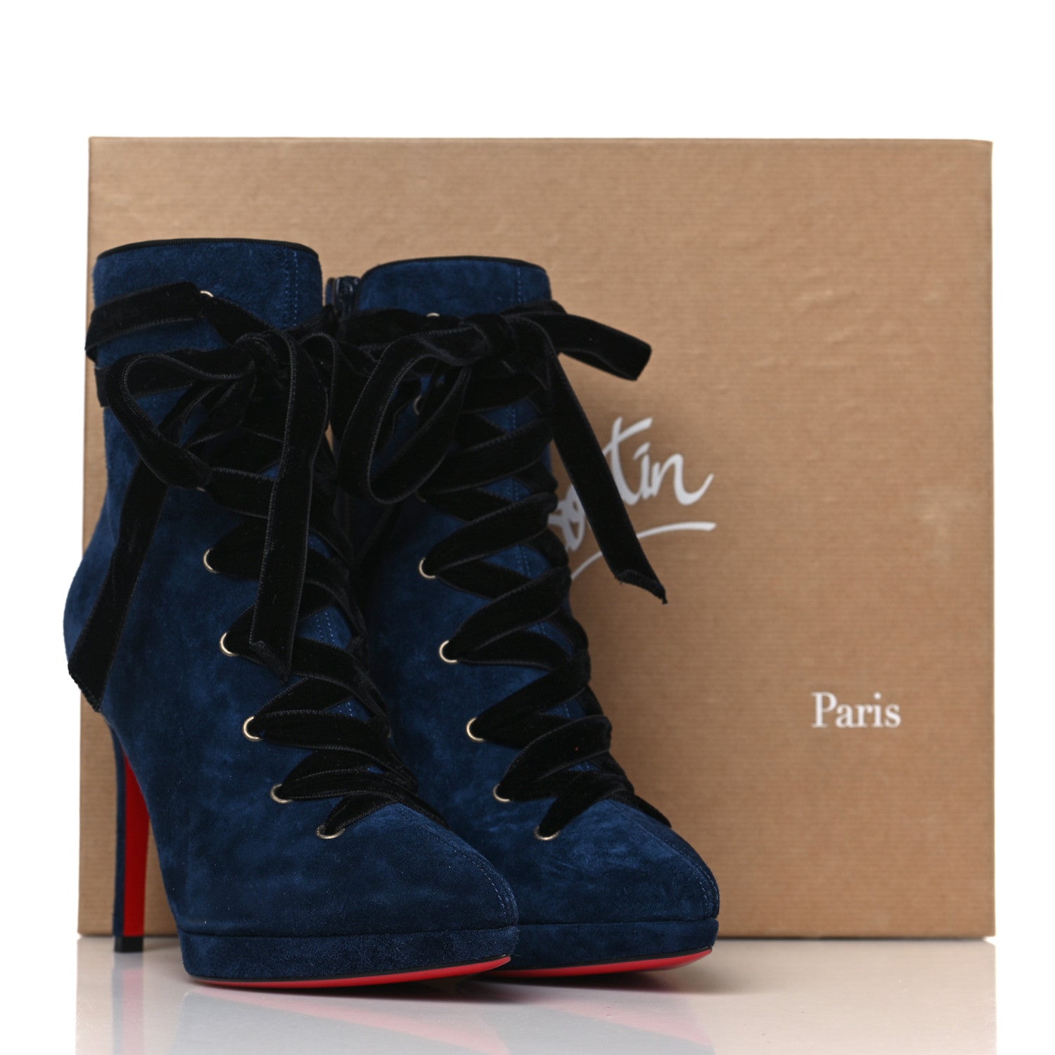 Christian Louboutin Veau Velours Circus Nana 100 Ankle Boots 37 Marine Black 8 of 8