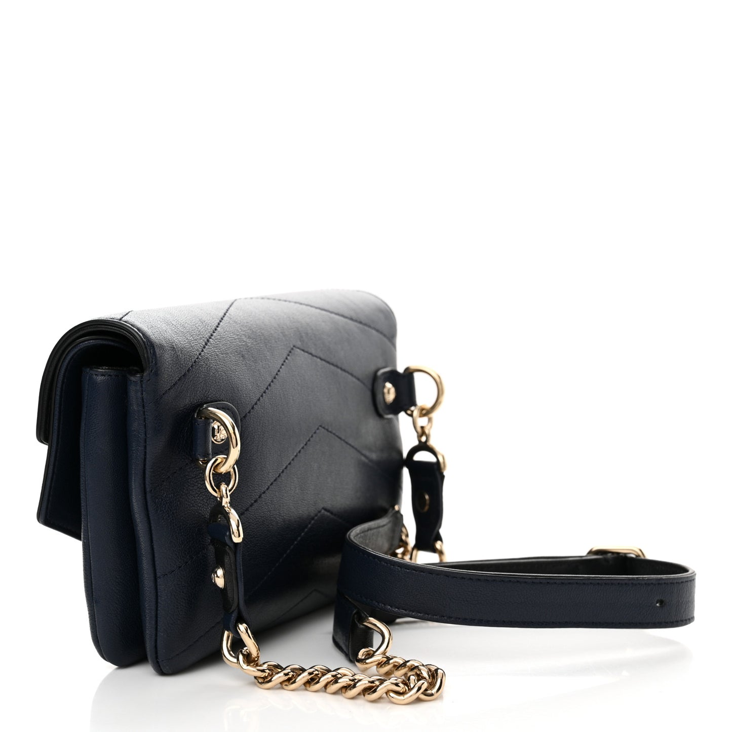 Sheepskin Chevron Quilted Double Chevron Waist Bag Navy Black