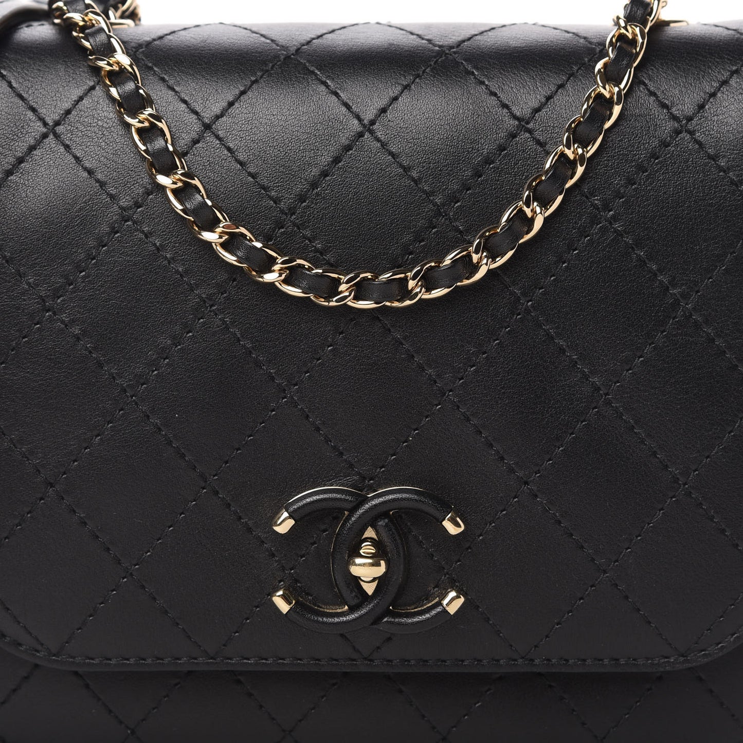Calfskin Stitched Small Covered CC Flap Bag Black