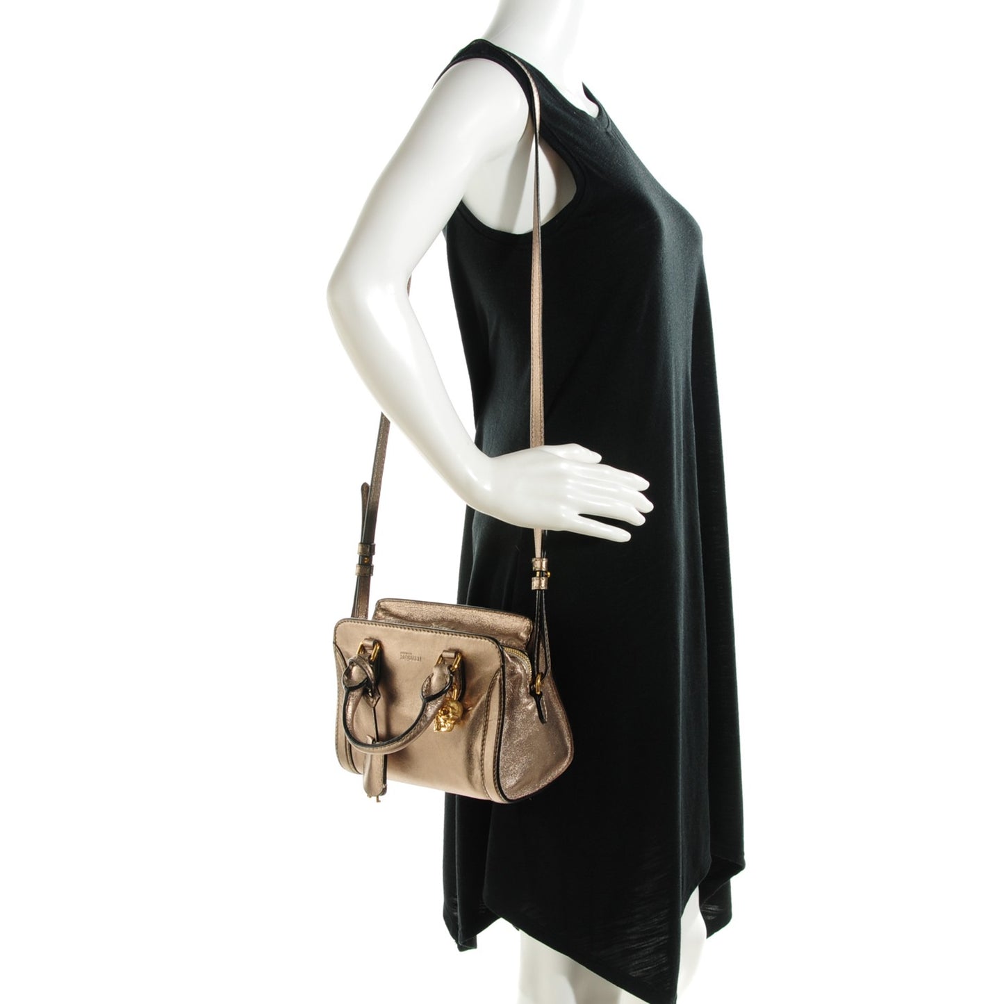 Metallic Calfskin Mini Padlock Tote Nude Gold