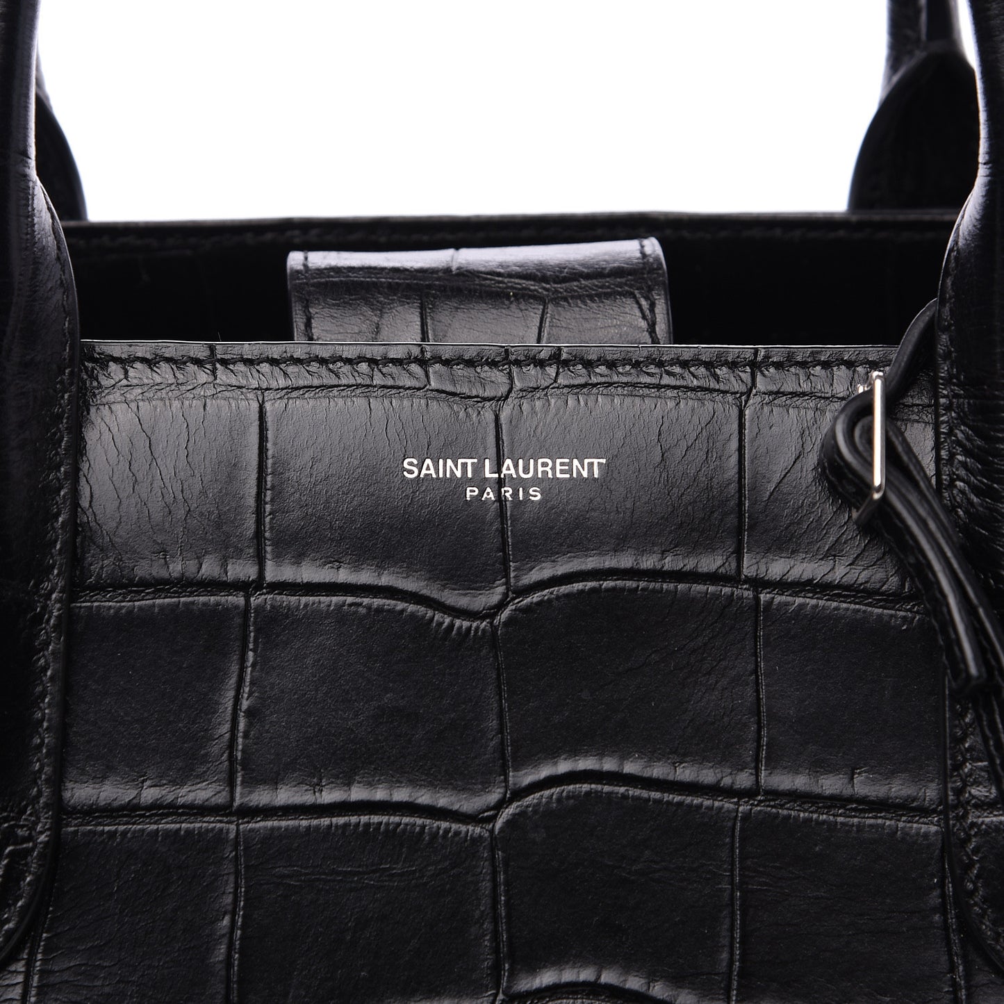 Calfskin Crocodile Embossed Large Jane Tote Bag Black