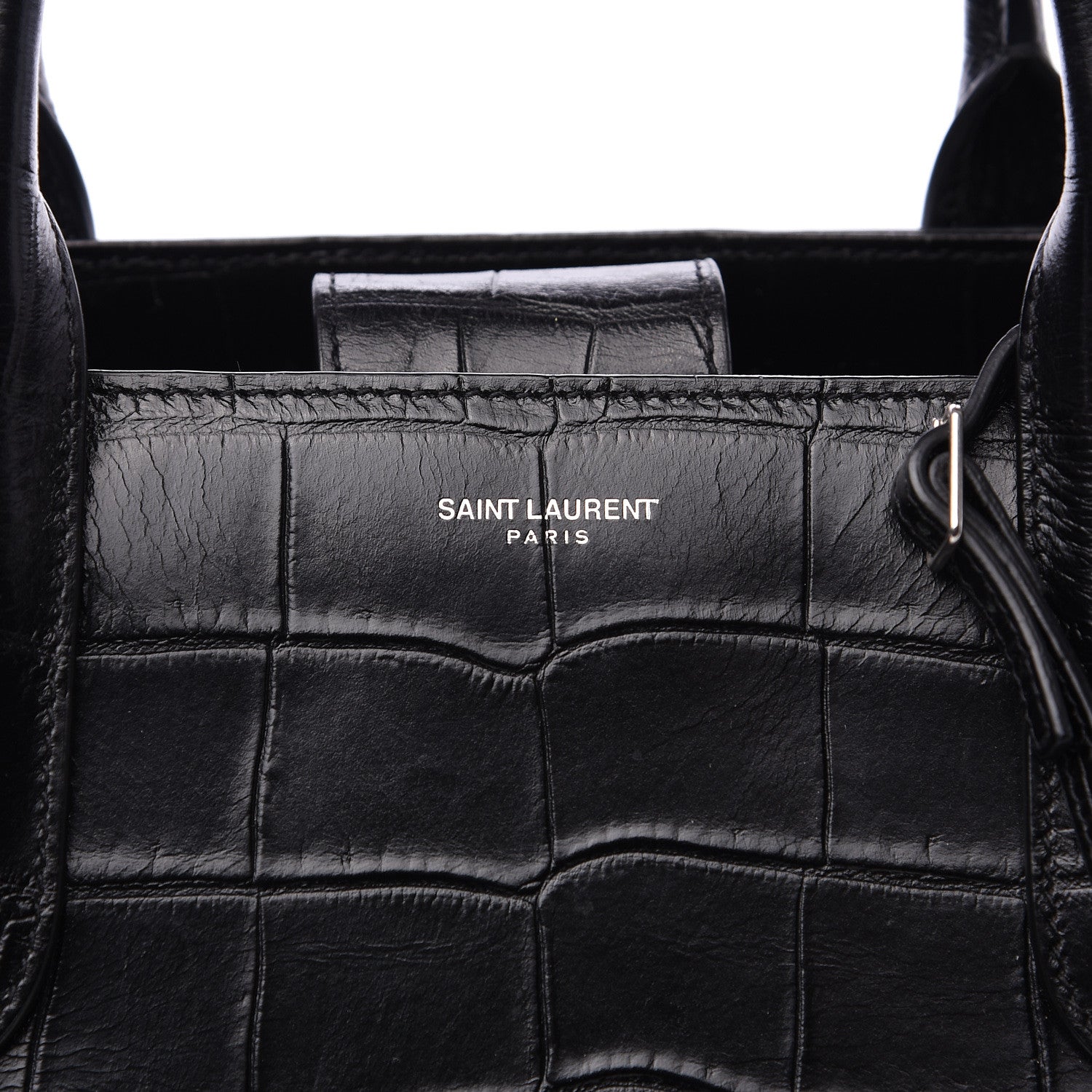 Saint Laurent Calfskin Crocodile Embossed Large Jane Tote Bag Black 6 of 8