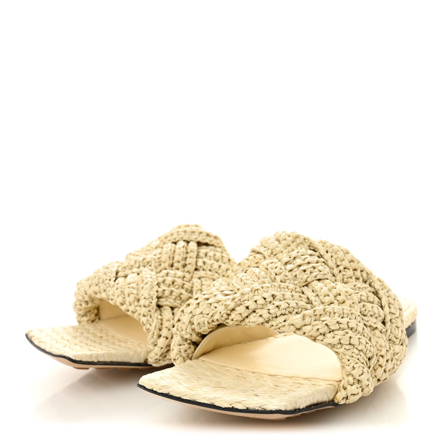 Raffia Intrecciato Lido Flat Sandals 38 White