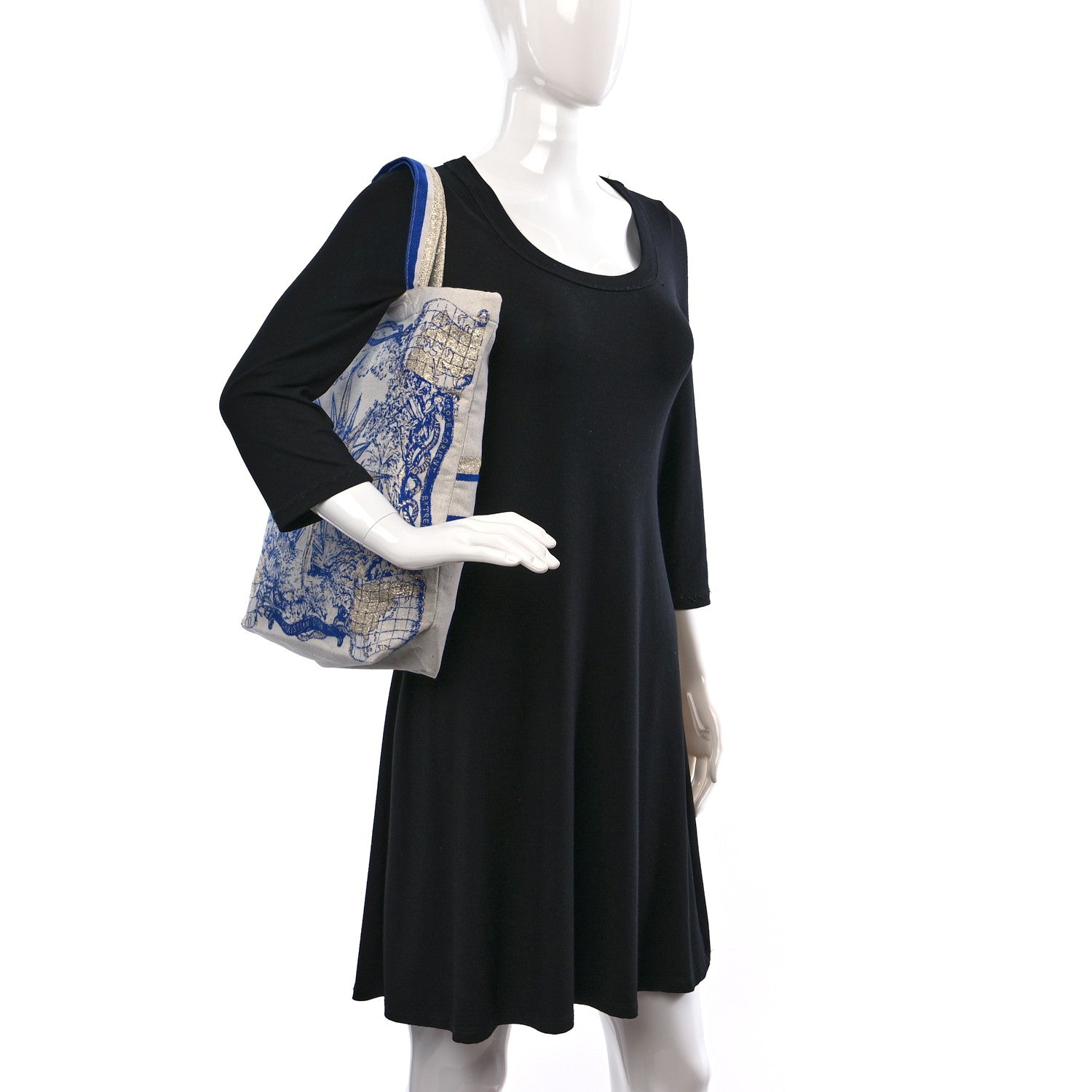 Christian Dior Canvas Print Cruise Tote Ivory Blue 2 of 8