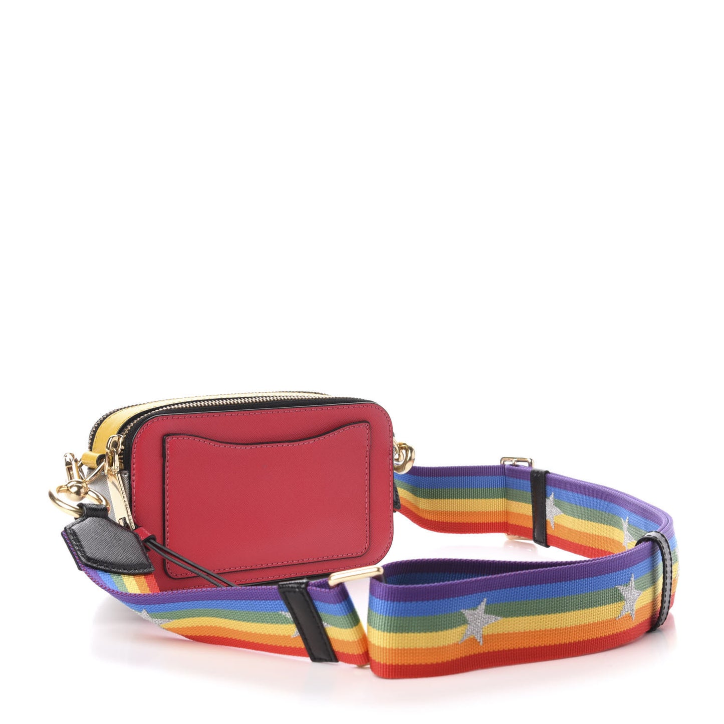 Saffiano Rainbow Strap Color Block Small Snapshot Camera Bag Pink Multicolor