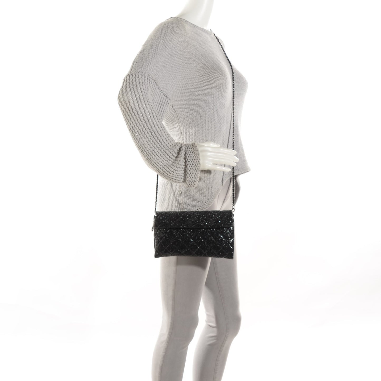 Vinyl Quilted Clutch With Chain Black
