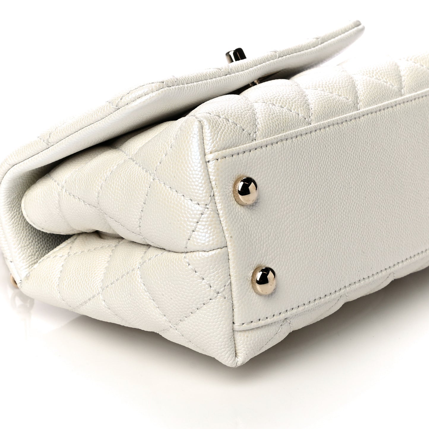 Iridescent Caviar Quilted Extra Mini Coco Handle Flap Ivory