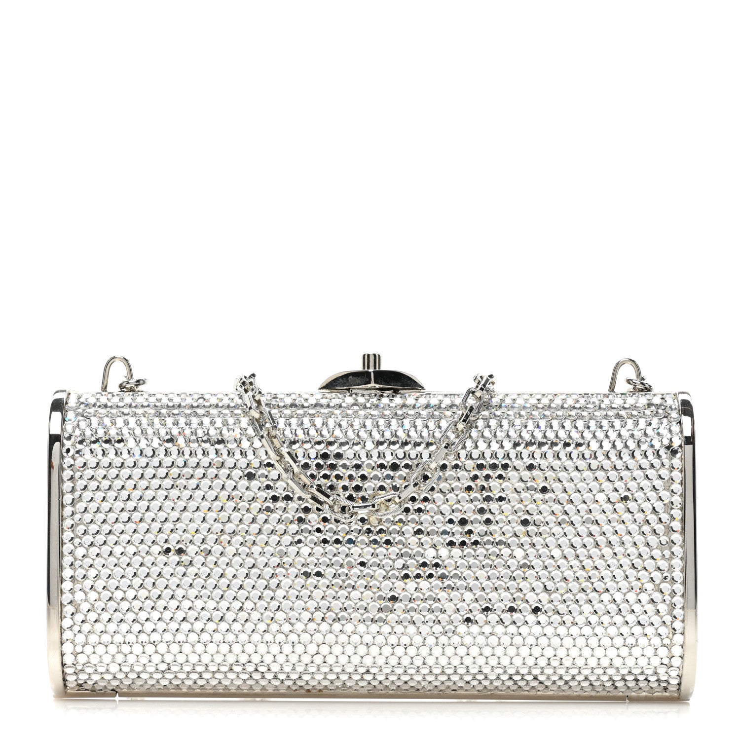 Judith Leiber Swarovski Crystal Minaudiere Clutch Silver 1 of 12