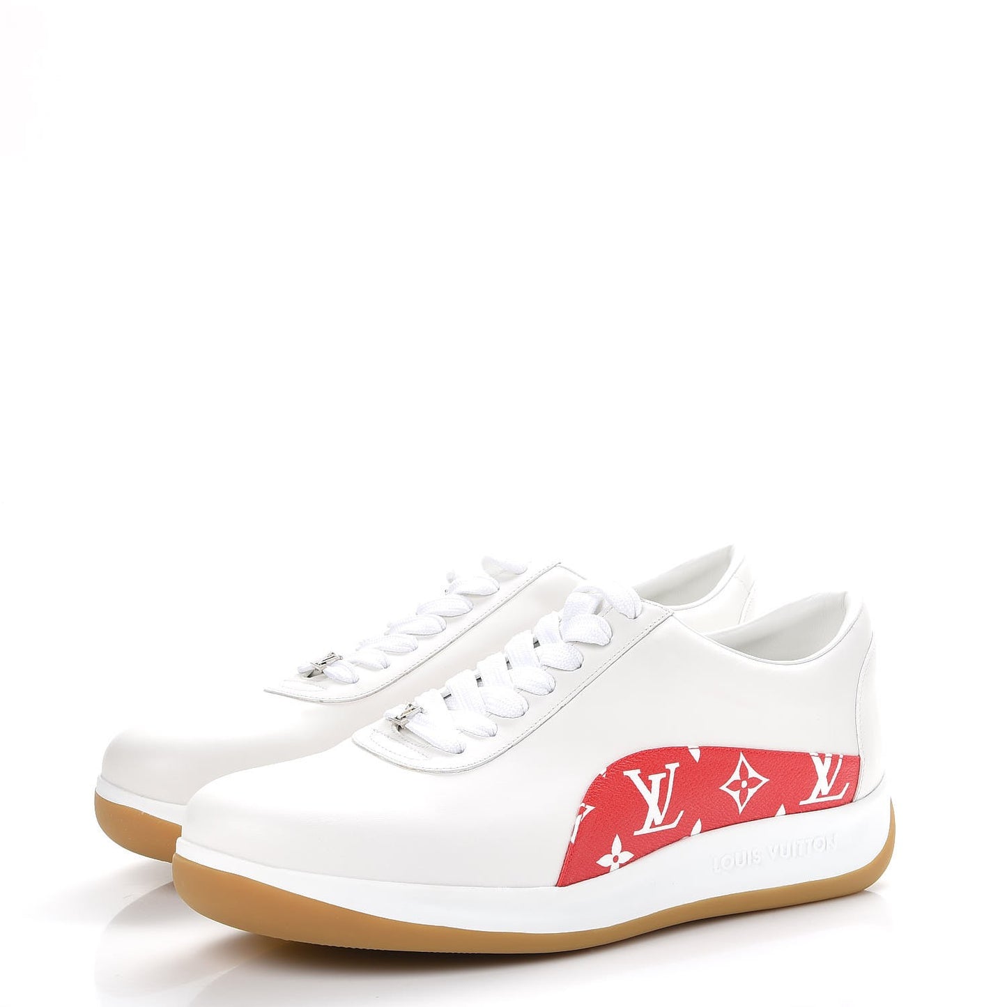 X SUPREME Calfskin Monogram Sneakers 9 White Red