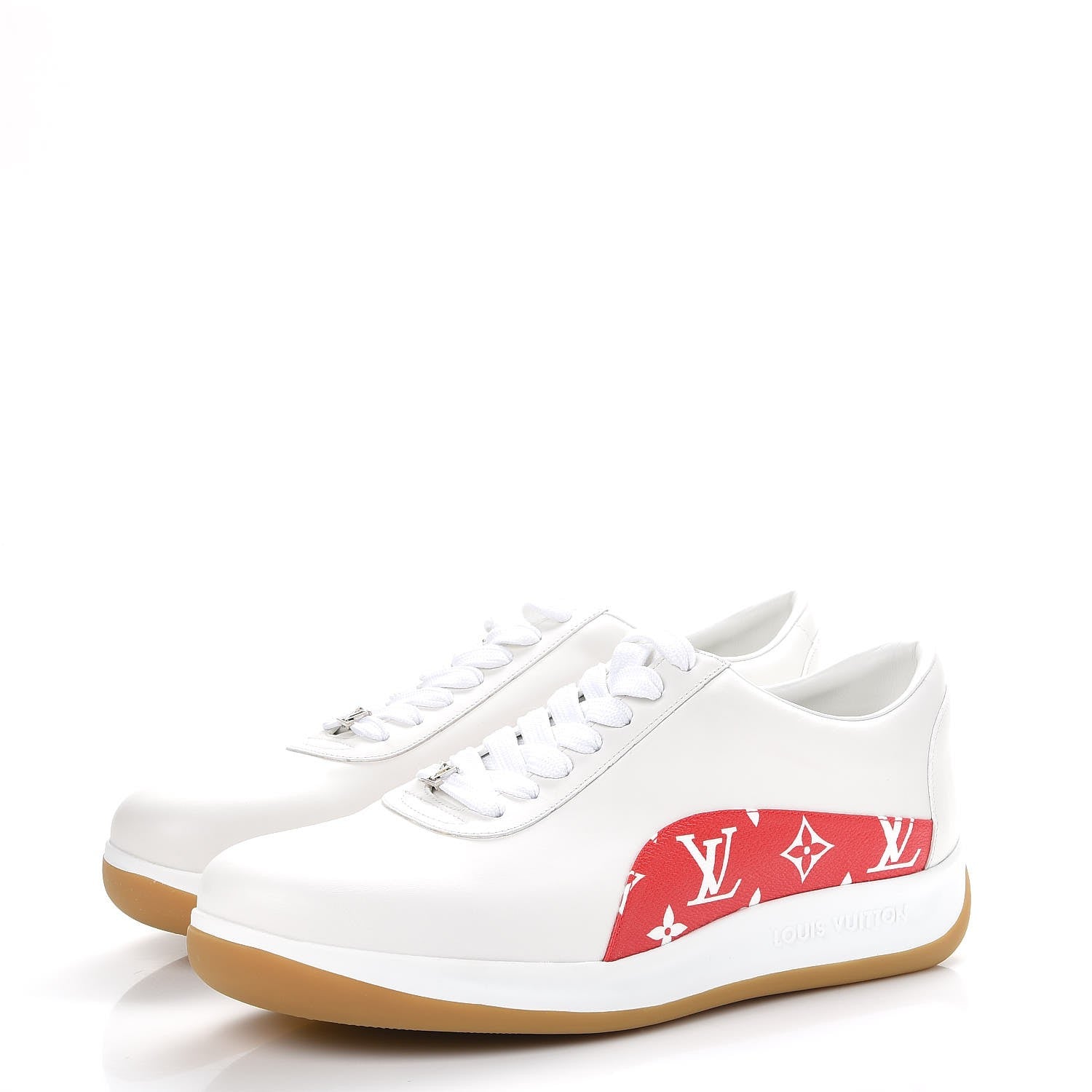 Louis Vuitton X SUPREME Calfskin Monogram Sneakers 9 White Red 3 of 10