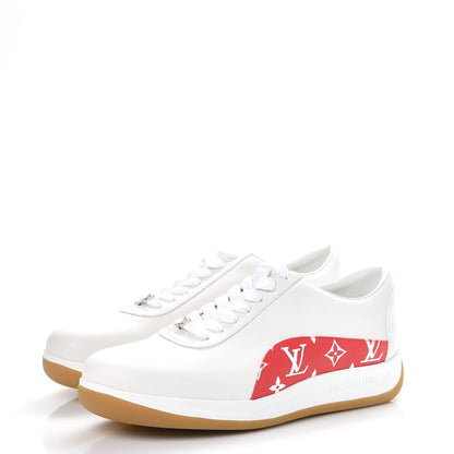 Louis Vuitton X SUPREME Calfskin Monogram Sneakers 9 White Red 3 of 10