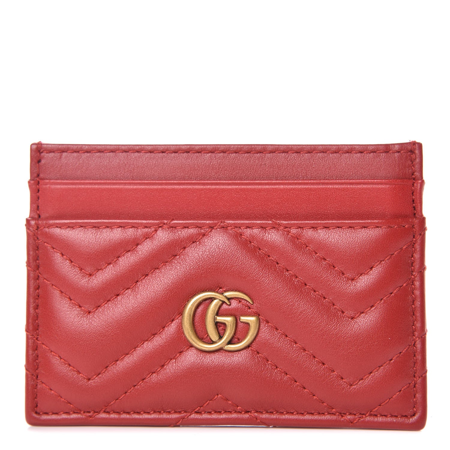 Gucci Calfskin Matelasse GG Marmont Card Holder Hibiscus Red 1 of 6
