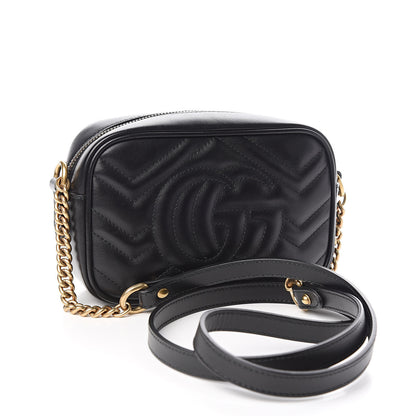 Gucci Calfskin Matelasse Mini GG Marmont Chain Shoulder Bag Black 3 of 10