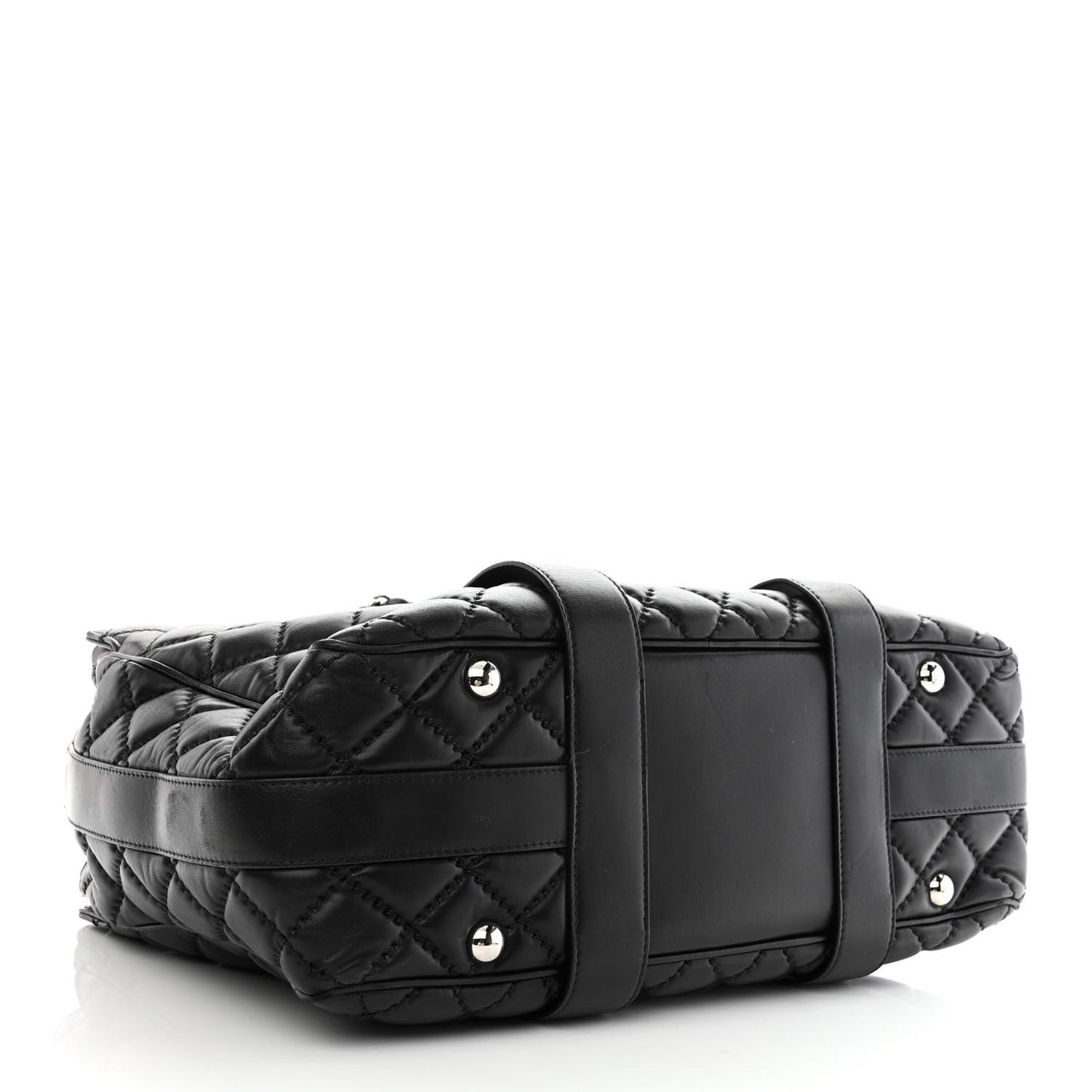 Lambskin Quilted Large Easy Carry Shopping Tote Black