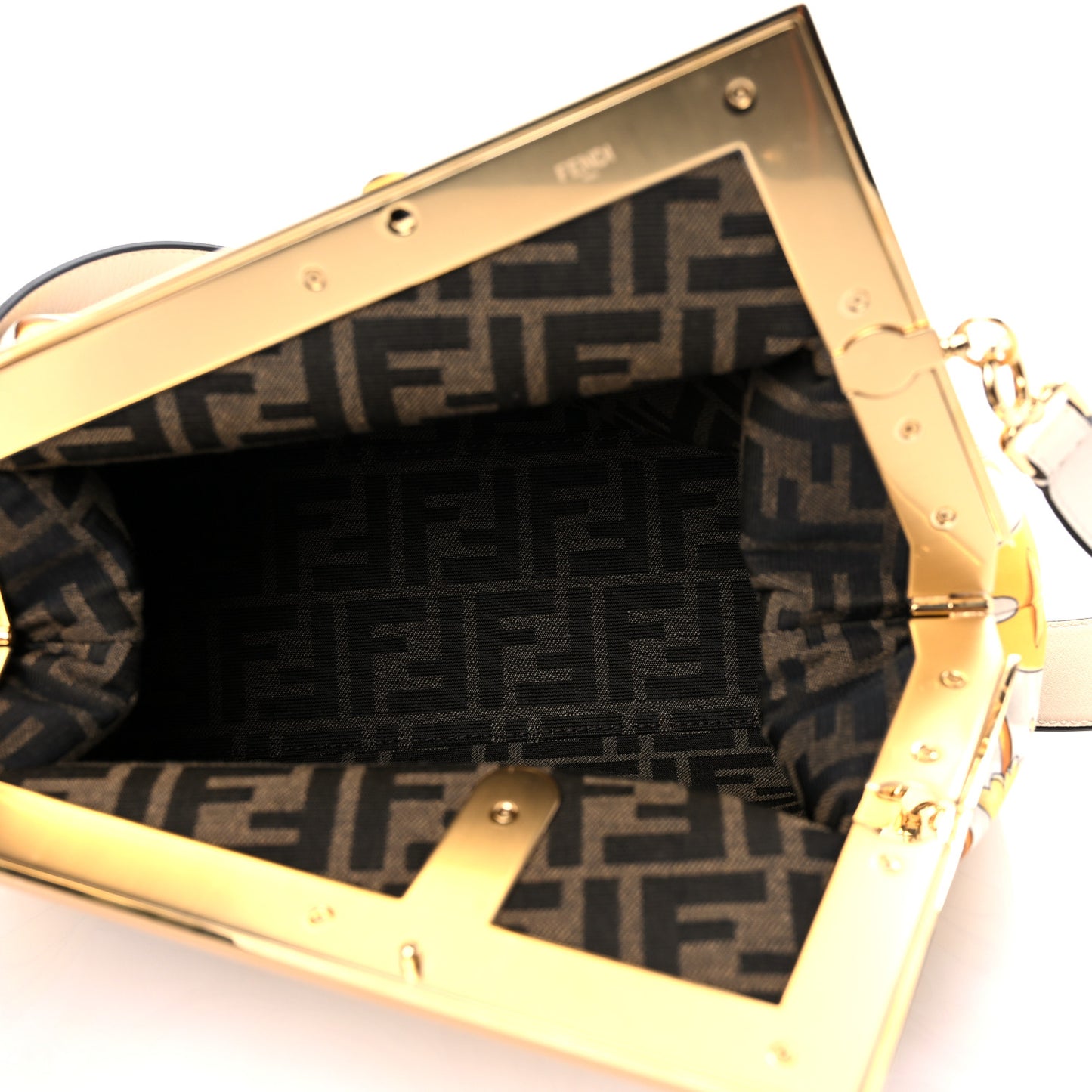 X VERSACE Silk Calfskin Fendace FF Baroque Print Medium Fendi First White Gold