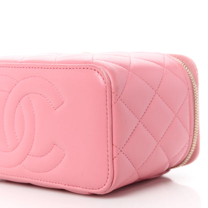 Chanel Lambskin Quilted Small Top Handle Vanity Case With Chain Dark Pink 10 of 14