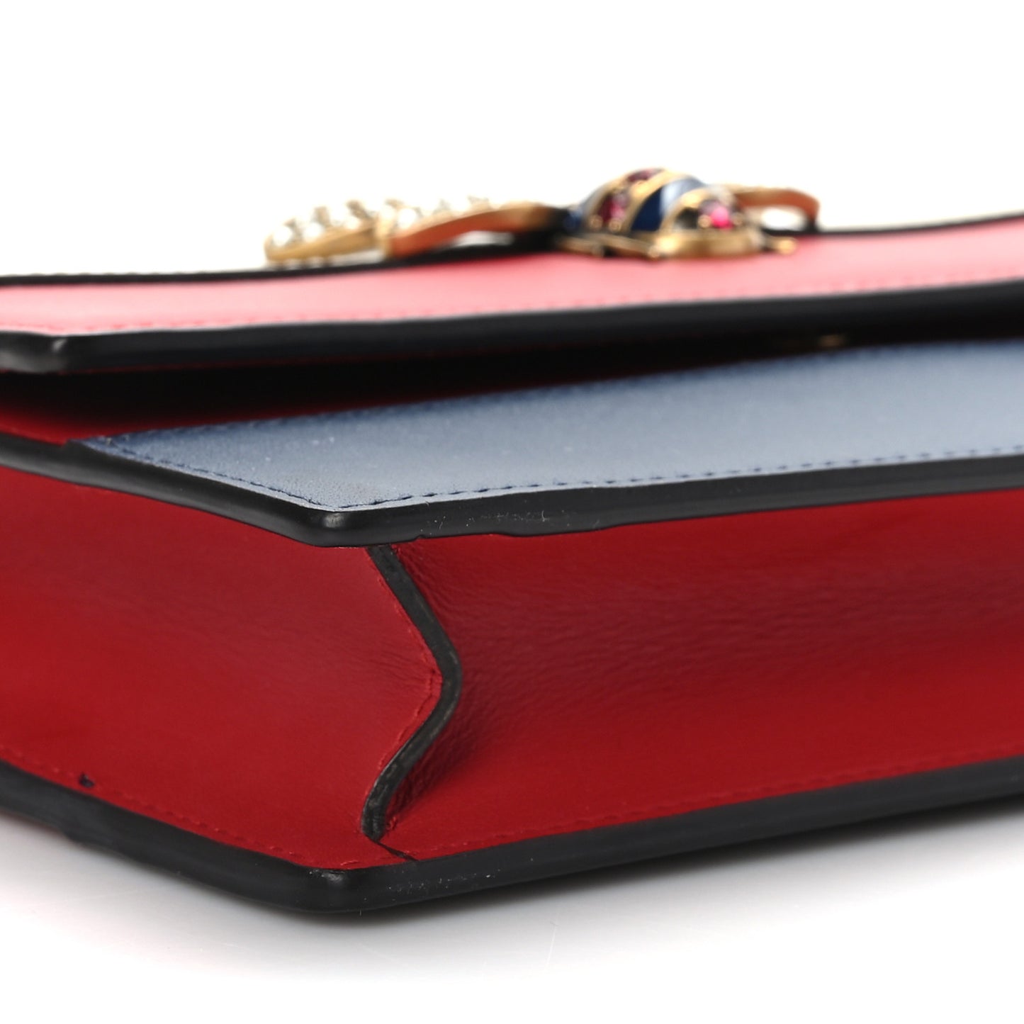 Calfskin Queen Margaret Chain Wallet Blue Agata Hibiscus Red Mystic White