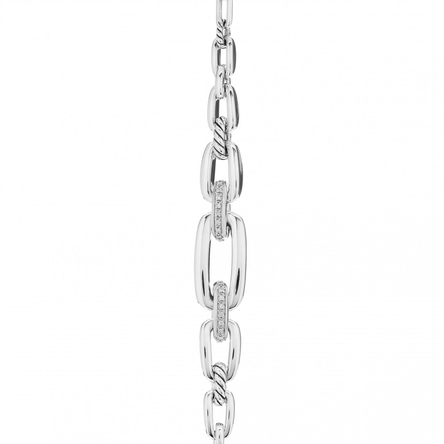 Sterling Silver Diamond Wellesley Long Chain Link Necklace