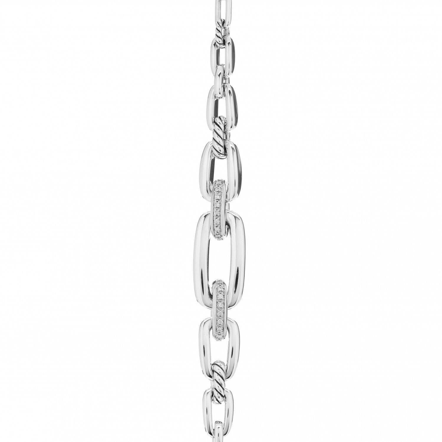 David Yurman Sterling Silver Diamond Wellesley Long Chain Link Necklace 4 of 5