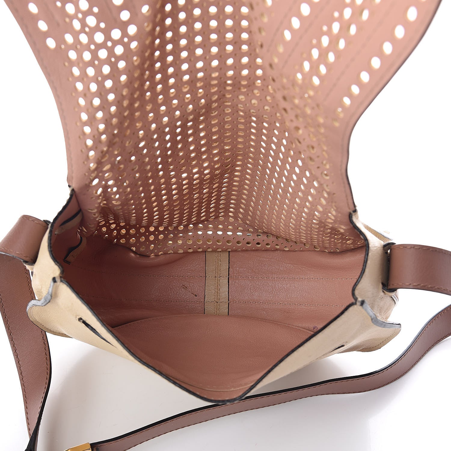 Chloe Calfskin Medium Perforated Marcie Round Crossbody Bag Beige 5 of 10