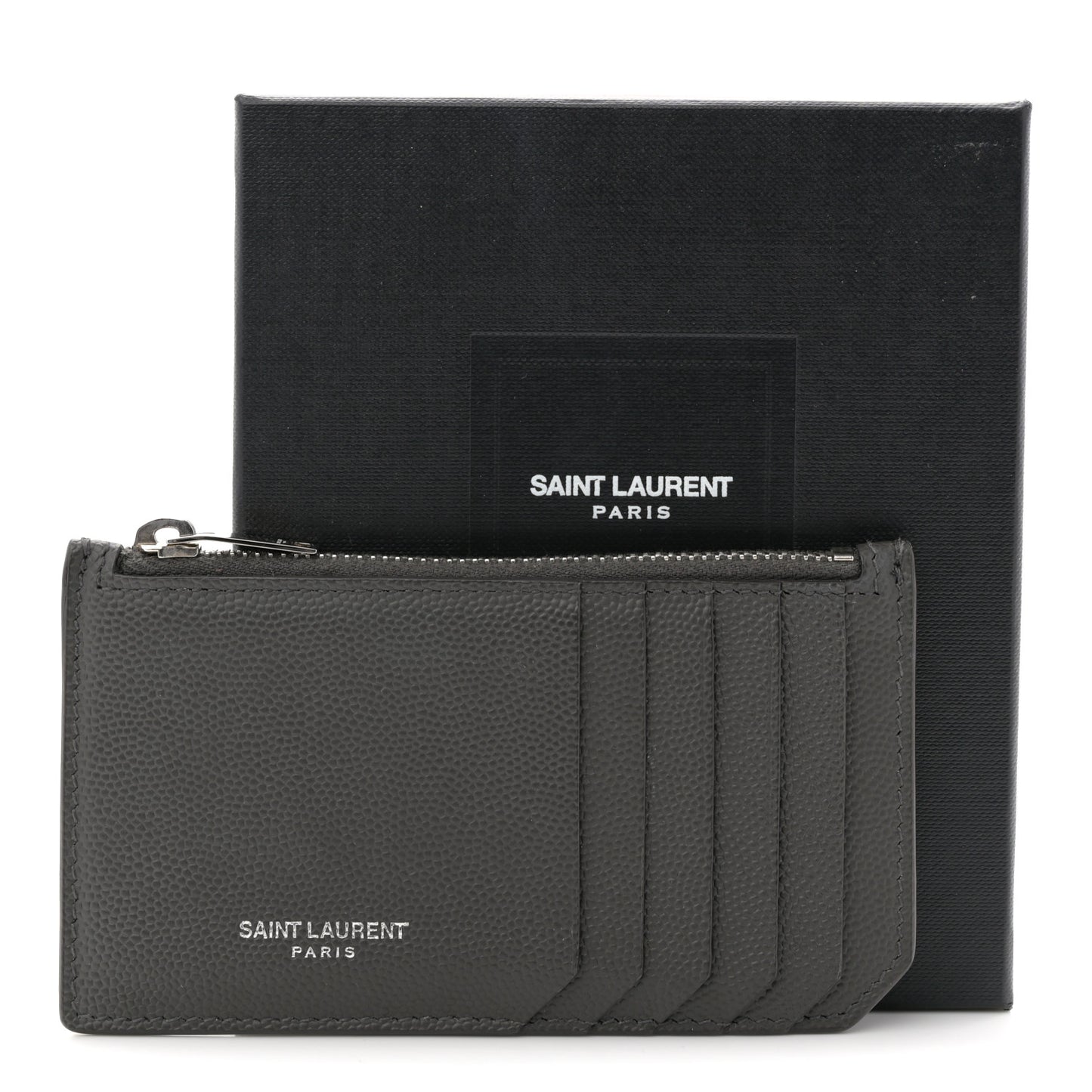 Grained Calfskin 5 Fragments Zip Pouch Card Holder Dark Grey