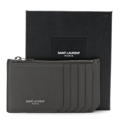Saint Laurent Grained Calfskin 5 Fragments Zip Pouch Card Holder Dark Grey 8 of 8