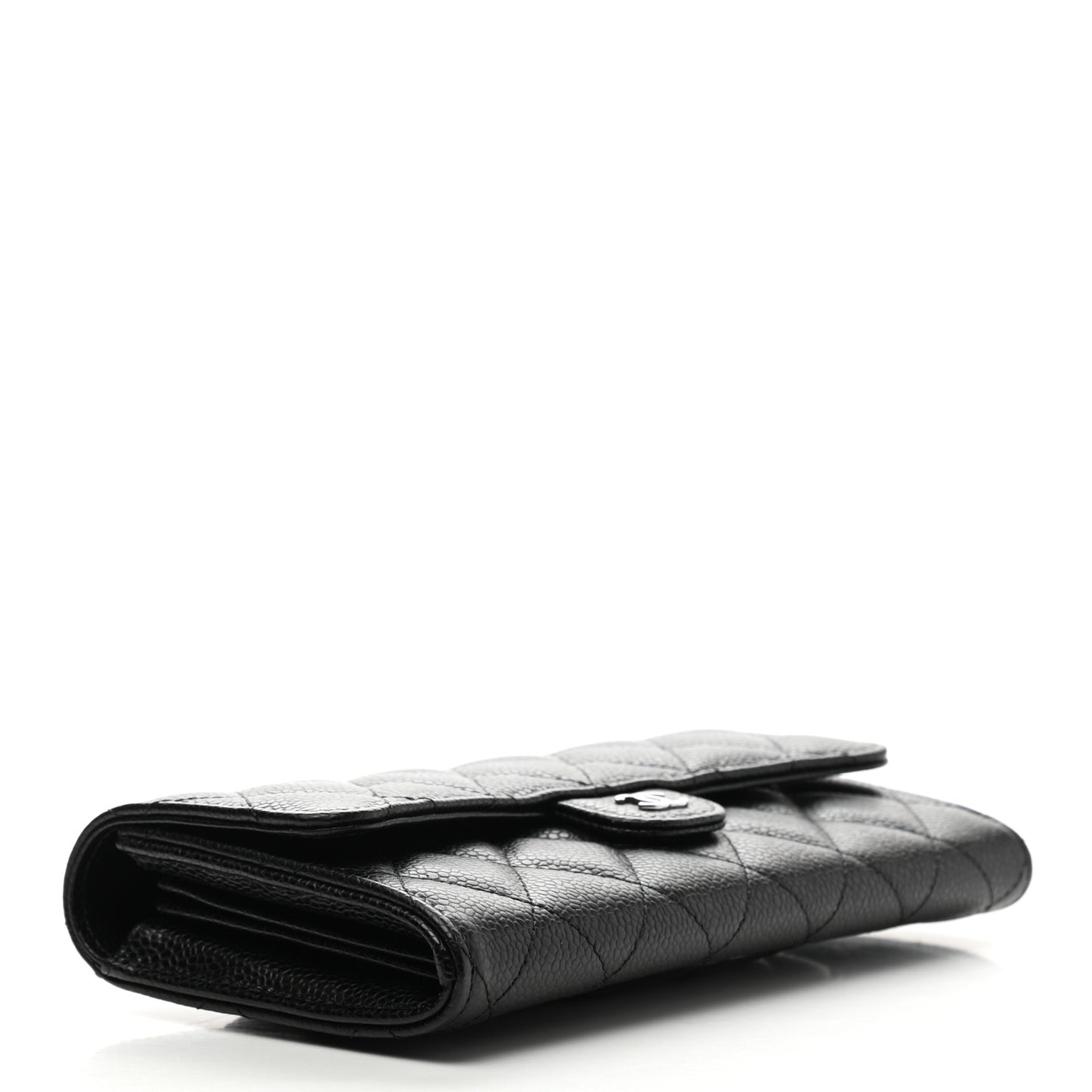 Caviar Quilted Large Gusset Flap Wallet Black
