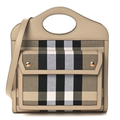Burberry Smooth Calfskin Canvas Check Mini Pocket Bag Dusty Sand Soft Fawn 1 of 10