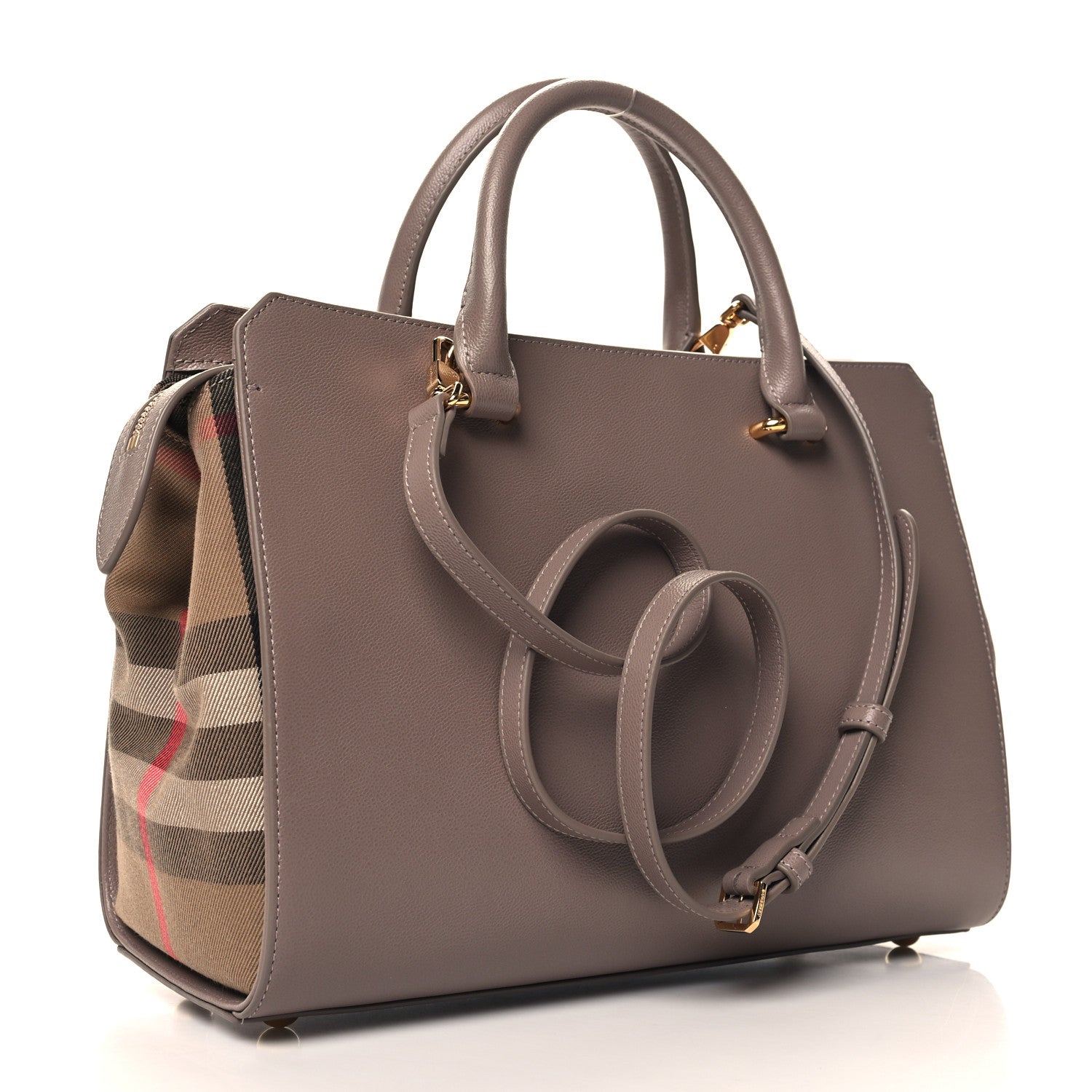 Burberry Calfskin Mega Check Small Banwell Tote Grey Mink 3 of 9