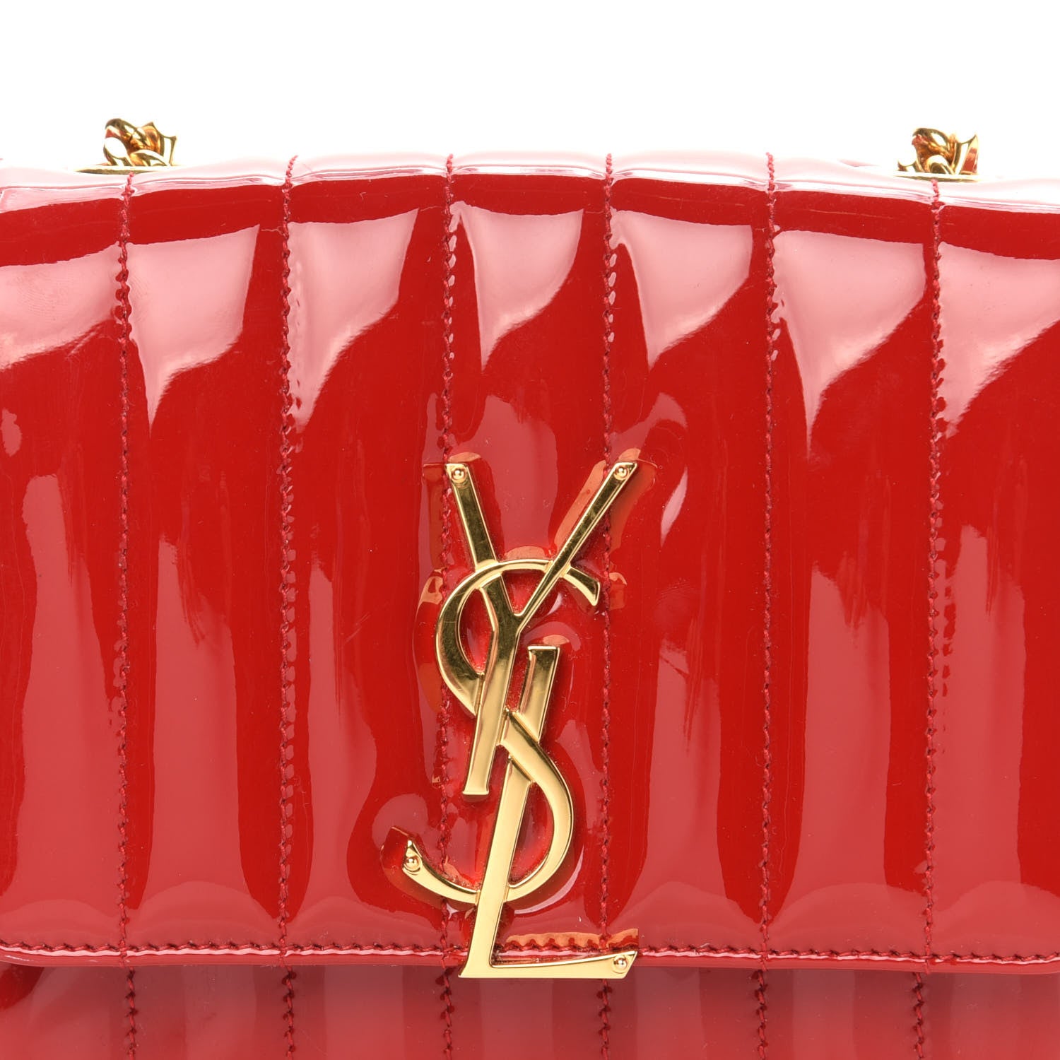 Saint Laurent Patent Matelasse Monogram Small Vicky Chain Bag Red 12 of 12
