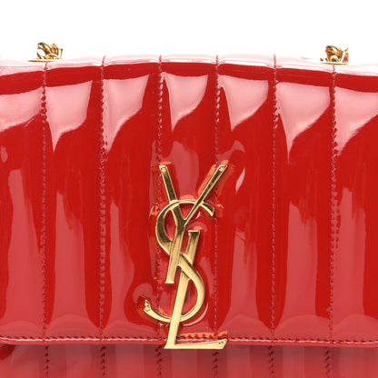 Saint Laurent Patent Matelasse Monogram Small Vicky Chain Bag Red 12 of 12
