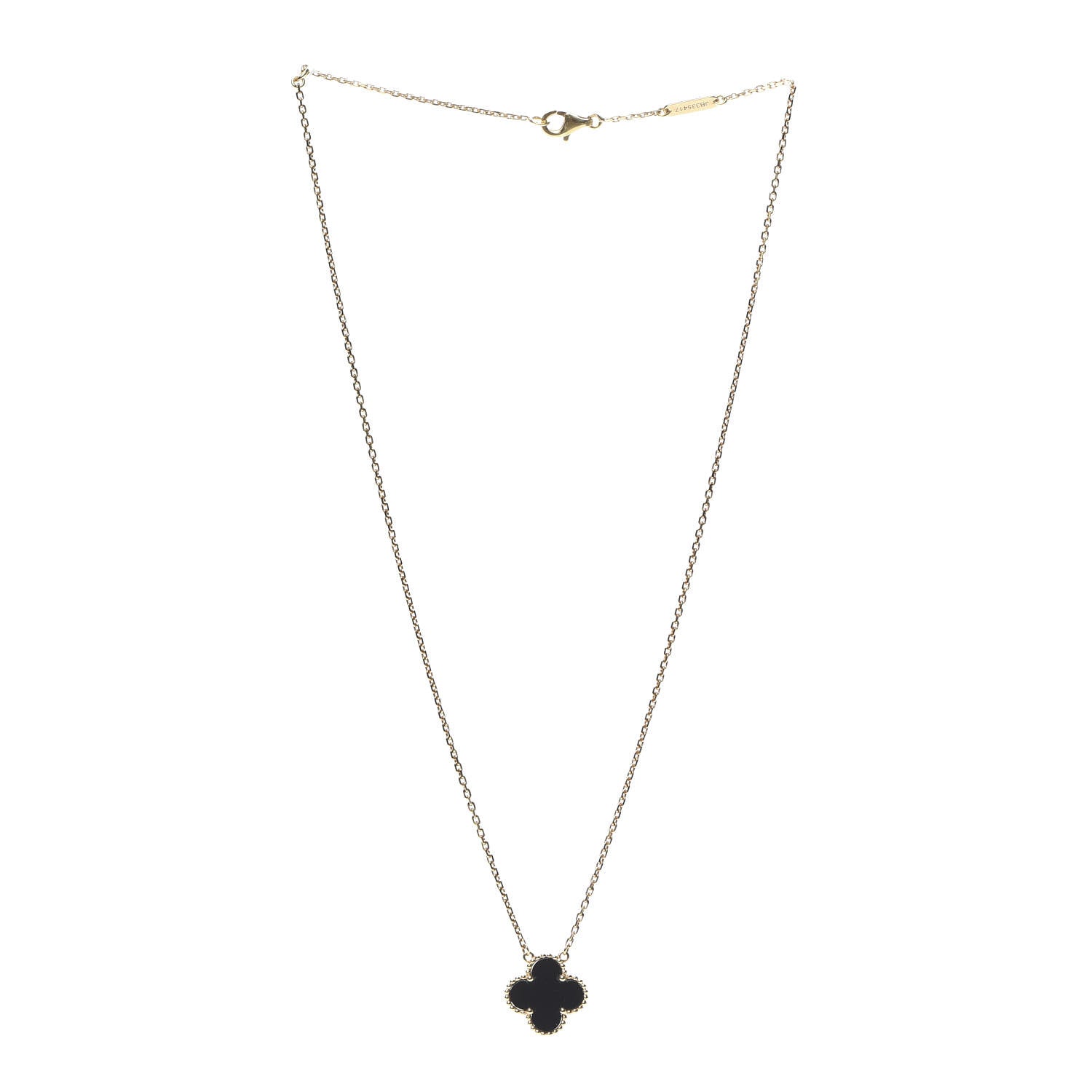 Van Cleef & Arpels 18K Yellow Gold Black Onyx Vintage Alhambra Pendant Necklace 3 of 6