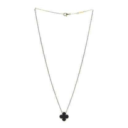 Van Cleef & Arpels 18K Yellow Gold Black Onyx Vintage Alhambra Pendant Necklace 3 of 6