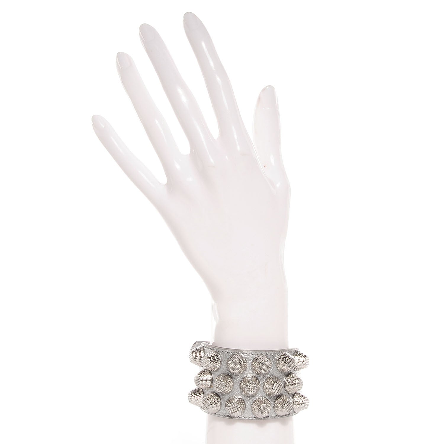 Balenciaga Agneau Giant Silver Hardware Three Row Stud Bracelet Gris Aluminum 2 of 4