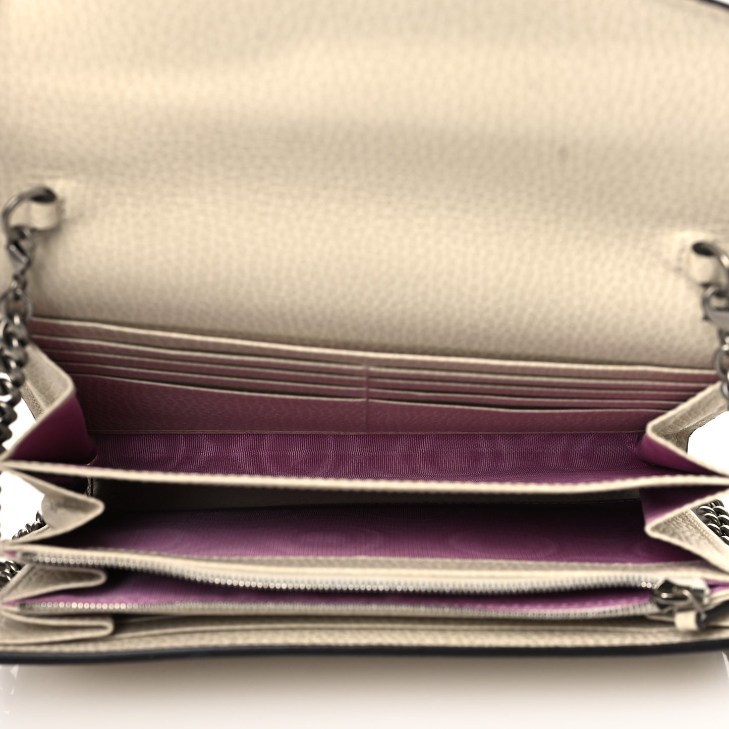 Dollar Calfskin Mini Dionysus Chain Wallet Mystic White